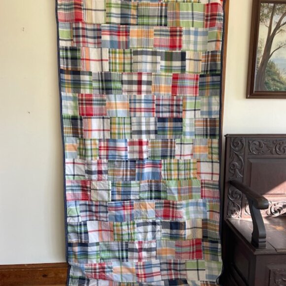 POTTERY BARN KIDS Blue Madras Plaid Patchwork Blackout Curtain Panel (1) - Picture 5 of 16
